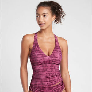 Athleta M D DD tahiti vintage plum Plunge Tankini top swim bathing suit vacation